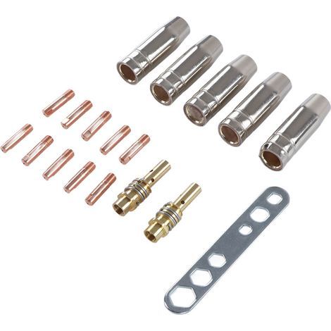 MB15 15AK MIG MAG pointes de Contact pour torche de soudage M6 et support de pointes diffuseur et buse à gaz conique coupe de protection 18 pièces (1/5)