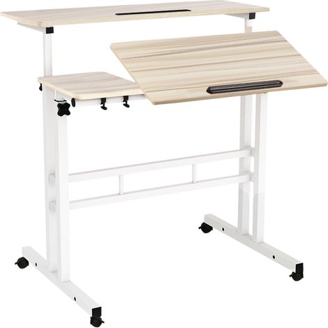Bureau Debout Mobile, Chariot pour Ordinateur Portable à Hauteur Réglable avec Bureau inclinable, Roulettes Verrouillables,80x60x67-117cm (1/5)