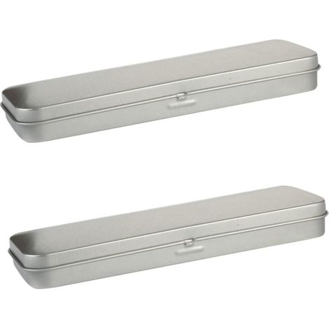 Estuches metálicos plateados duraderos para lápices, juego de 2, organizador de bolígrafos sencillo y elegante para la oficina y el hogar. (1/5)