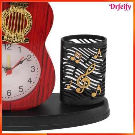 Horloge de guitare - - Réveil guitare - Porte-stylo intégré - Taille-crayon - Style vintage (1/5)
