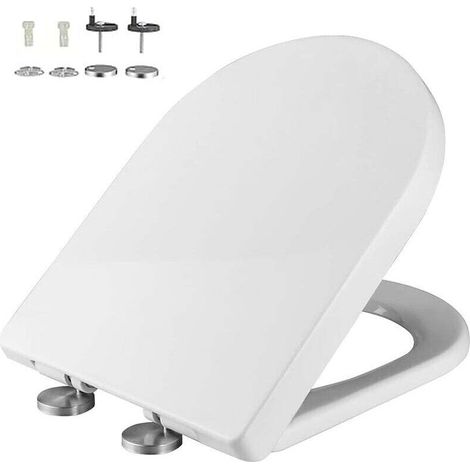 Abattant WC Forme U, Cuvette Toilette avec Frein de Chute, Lunette WC avec Fermeture en Douceur, Lunette de Toilette Universelle, Blanc (1/4)