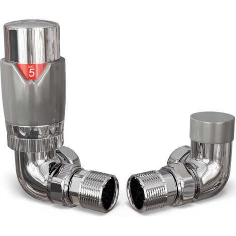 Talus Flair - Silver Thermostatic Radiator Valve & Lockshield Corner 8mm (1/3)