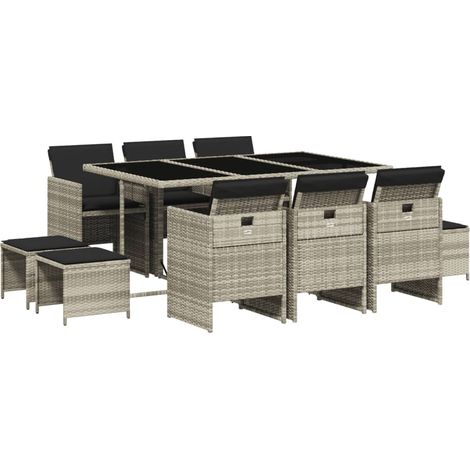 Maison Exclusive - Set Pranzo Giardino 11pz con Cuscini Grigio Chiaro Polyrattan