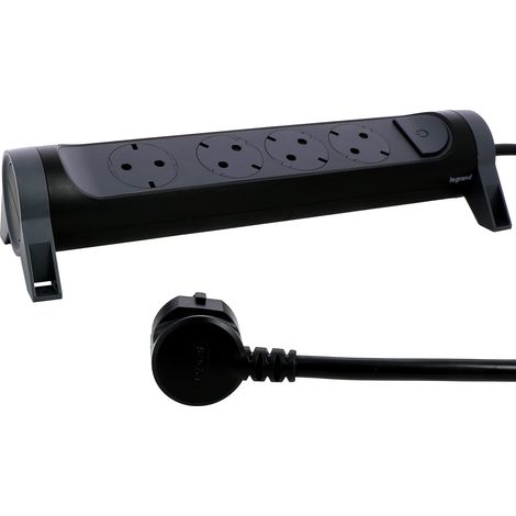 Multiprise rotative, 4 prises, montage mural ou sur table, interrupteur marche/arrêt LED, câble de 3 m, noir/gris foncé, 694537 (1/5)