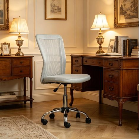 Silla de oficina giratoria sin reposabrazos, altura regulable, gris OKMYHOME (1/5)