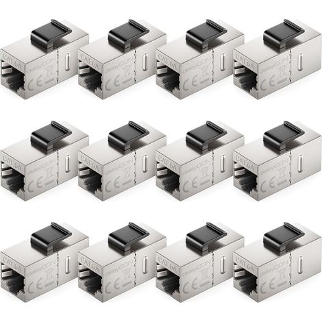 Coupleur Keystone RJ45 CAT6A - Lot de 12 - Métal Blindé STP - Extension Réseau 10 Gbit/s - Pour Baie de Brassage - Argent (1/5)