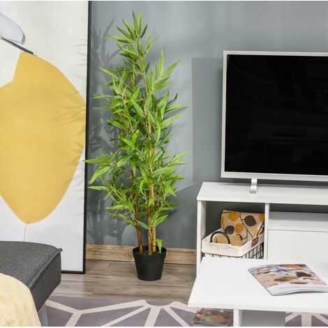 Planta artificial de bambú (15.5x15.5x120 cm), realista, con maceta, plástico verde (1/5)