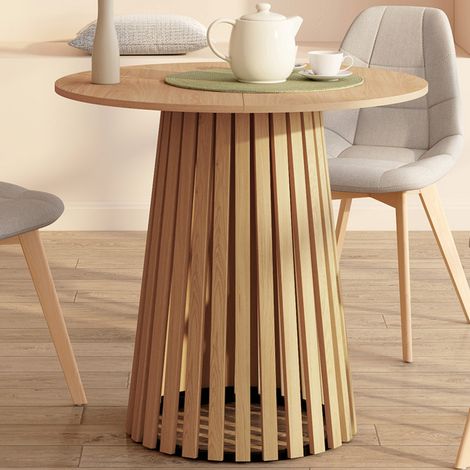 CARMEN Mesa de comedor redonda para 4 personas con patas de listones de madera y tablero de madera de 80 cm