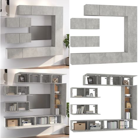 7-tlg. TV-Schrank-Set Betongrau Holzwerkstoff - TV-Schrank - Holzwerkstoff Möbel - Wohnzimmer Dekoration - Wandmontage Regal - Fernsehtisch - Home & Living (1/5)