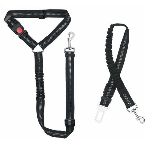 Nylon Ceinture Chien, Universel Harnais Voiture Réglable pour Chien & Chat avec Absorption des Chocs, 2 en 1 Laisse Chien Ceinture de Sécurité pour Animaux de Compagnie Durable pour Voyage(Noir) (1/4)