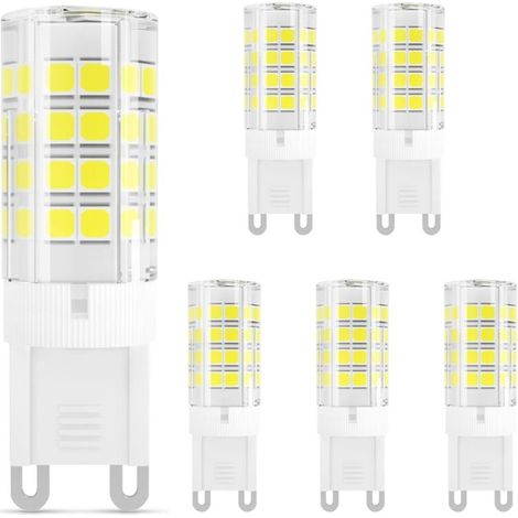 Ampoule LED G9 3W, Équivalent 40W Ampoules Halogènes, 380lm, 230V, Blanc froid 6000K, AC100-240V, NON-Dimmable, Économie d'énergie, Base en céramique, Culot G9 Standard, Lot de 6 [Classe énergétique E (1/5)