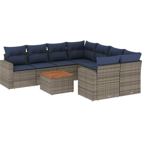 vidaXL Cuscini da giardino - Set Divani da Giardino 9 pz con Cuscini Grigio in Polyrattan (1/5)