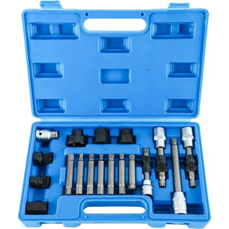 18pcs Coffret Douille Poulie Alternateur, 1/2" Outil Poulie Alternateur, Clé Poulie Roue Libre Alternateurs avec 33 Dents, Extracteur Demontage Alternateurs pour VW Audi VAG Fiat (1/5)