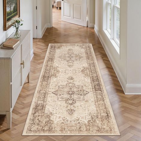 Vintage Tapis Couloir Marron 60x180cm Long Antidérapanta Cuisine,Chambre Enfant Rugs,Descente de Lit Rug,Lavable en Machine Carpet,Interieur Doux Poil Ras,Bureau Carpets (1/5)