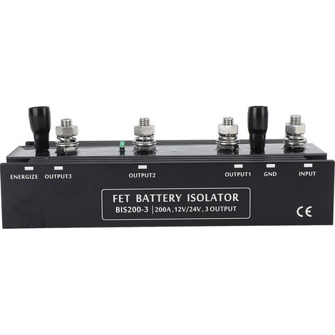 Isolateur de batterie FET 200A 12V/24V pour 3 batteries, aluminium anodisé étanche IP67, charge sans perte de tension (1/5)