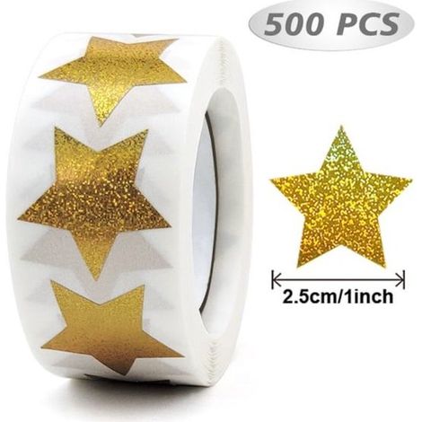 Pegatinas, 500 hojas, Pegatinas de sellado, Pegatinas infantiles, Pegatinas para adultos, 1 rollo, Pegatinas de estrellas, Aptas para embalaje (1/5)