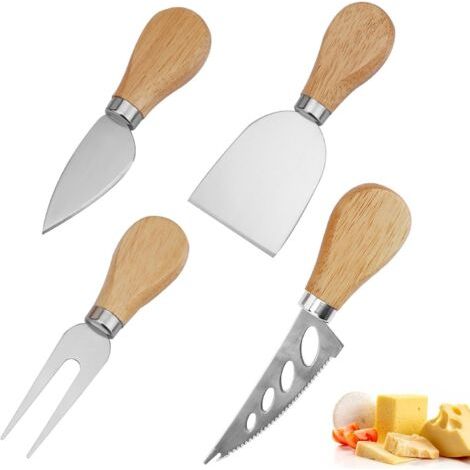 Set di 4 squisiti coltelli da formaggio, set di coltelli da formaggio con manico in legno, per formaggio, torte, torta chiffon, burro (1/5)