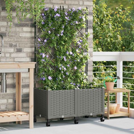 vidaXL Jardinera con enrejado y ruedas 2 uds. Gris Claro (1/5)
