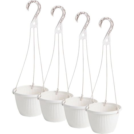 4 paniers suspendus en polypropylène, 15 cm de diamètre, pots fleurs avec trous drainage et crochet (1/5)