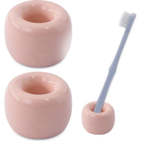 2 mini porte-brosse à dents en céramique pour salle de bain (rose)