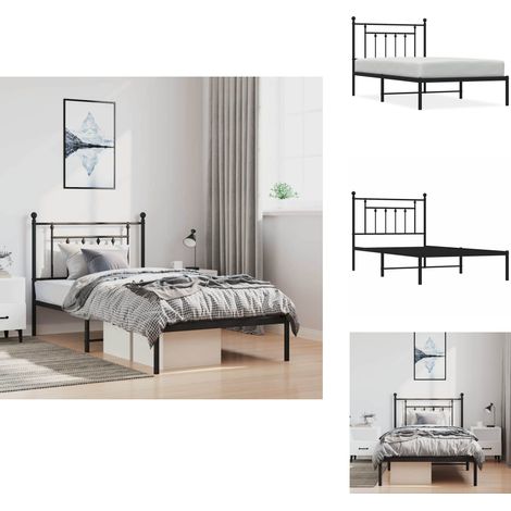 Cadre de lit métal sans matelas avec tête de lit noir 100x190cm - Cadre De Lit - Lit Double - Lit Metal - Lit Noir - Literie (1/5)