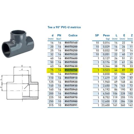 Tee a 90° PVC-U metrico d.75 INPFTI175000 - -  IRRITEC - -