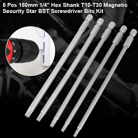 Kit de 5 embouts de tournevis magnétiques BST à queue hexagonale de 150 mm (1/4") T10-T30 (1/5)