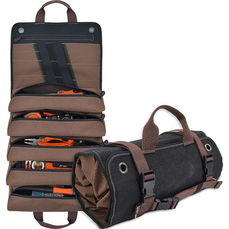 Robuste Werkzeugrolle aus gewachstem Segeltuch – 15 Taschen, 15 l Fassungsvermögen, aufrollbare Werkzeugtasche, Organizer