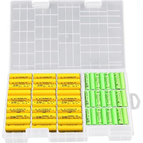 Scatola porta batterie in plastica, contenitore per batterie, custodia trasparente per batterie, contenitore per batterie, scatola per batterie AA o AAA, con 2 piccole scatole (1/5)