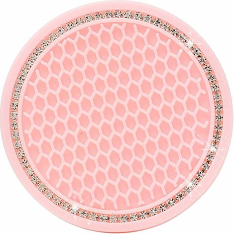 DEESSE SHOP - Dessous de verre de voiture 4 pièces, sous-verre de voiture en cristal antidérapant en silicone de 2,75 pouces, accessoires d'intérieur de voiture, tapis de dessous de verre GM (rose cla (1/5)