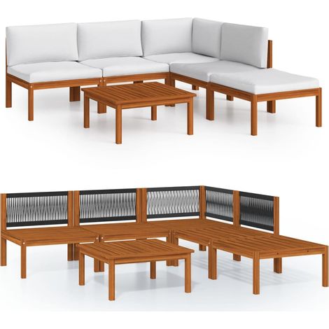 6-tlg. Garten-Lounge-Set mit Kissen Cremefarbenes Holz Akazie & Seil vidaXL