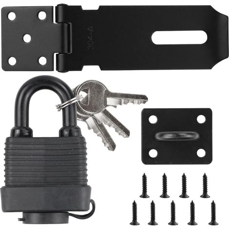 Verrou en acier inoxydable avec cadenas et vis, dispositif de sécurité pour porte de jardin, verrou de porte non déformable pour porte en bois, abri de jardin (1/5)