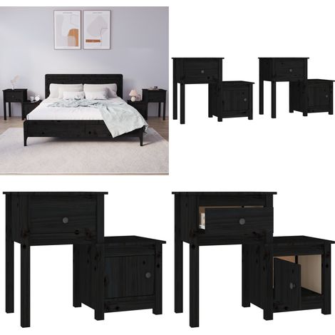 Nachttische 2 Stk. Schwarz 79,5x38x65,5 cm Massivholz Kiefer - Nachttische - Massivholzmöbel - Kiefernholz - Wohnzimmerdeko - Schlafzimmereinrichtung - Home & Living (1/5)