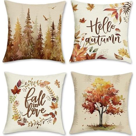 Autumn Cushion Cover 45 x 45 cm Trees Leaves Crown Polyester Linen Decorative Pillowcase for Sofa Bedroom Home Garden Outdoor Decoration (1/5)