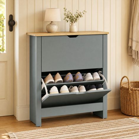 Scarpiera a 2 ante ribaltabili, 72 x 26 x 80 cm, grigio chiaro OKMYHOME (1/5)