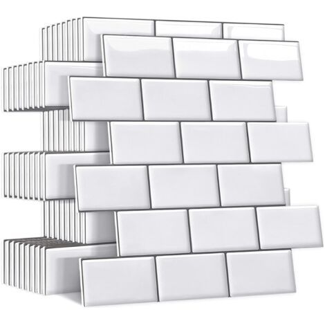 Plus épais Credence Adhesive pour Cuisine Salle de Bain, Faux Carrelage Adhesif Mural Blanc Credence Cuisine Adhesive, ImperméAble Metro 3d Dalle PVC Adhesive Murale, 10 Pièces-Couleurs différentes (1/5)
