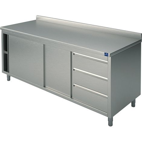 Meuble Inox Neutre avec Tiroir et Dosseret - Gamme 700 - Virtus (1/2)