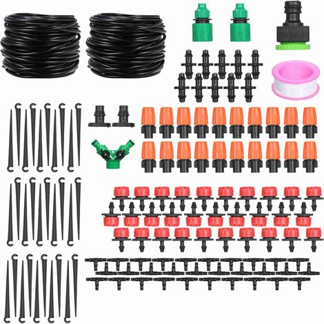 Kit d'irrigation goutte-à-goutte automatique DIY Système d'arrosage micro-pulvérisation 30m avec 20 buses et 30 goutteurs ajustables pour jardin (1/5)
