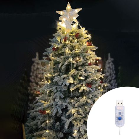 Mantello a cascata di luci con puntale stella per Albero di Natale 220cm 252 Led Bianco Caldo Wisdom