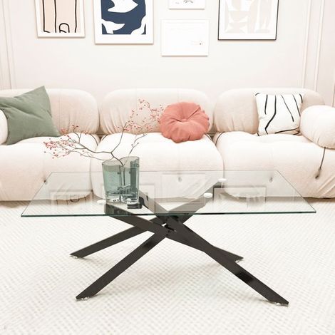 Table basse - SOGEU - Rectangulaire - Verre trempé - Pieds métal noirs - 120 x 60 x 46 cm (1/5)