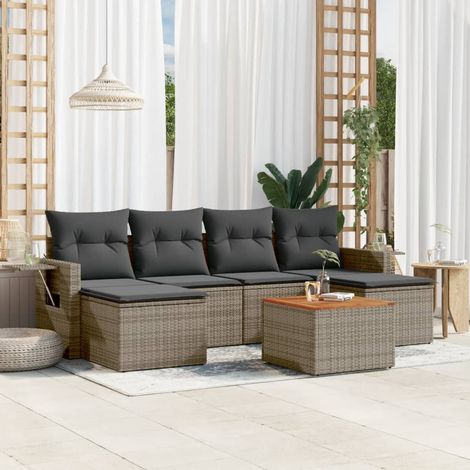 Set de sofás de jardín 7 piezas con cojines ratán PE gris vidaXL (1/3)