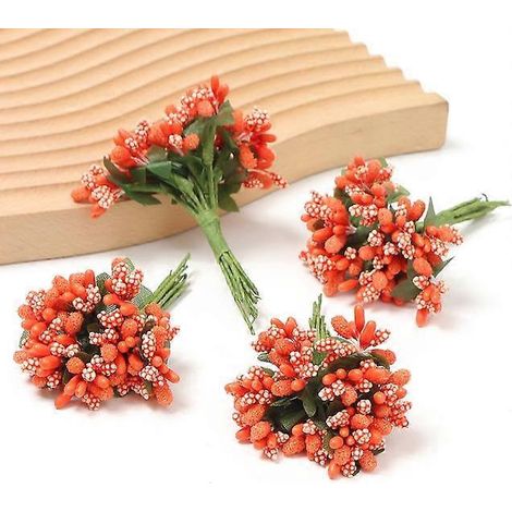 Étamines, fleurs artificielles, mini-fleurs fausses pour décoration intérieure, décoration de mariage, scrapbooking, guirlandes, loisirs créatifs, accessoires cadeaux72 pièces orange (1/5)