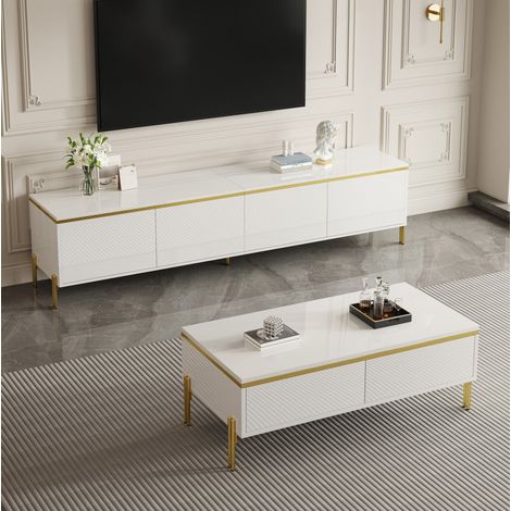 Set mobile TV e tavolino 170x50x50 cm in truciolare bianco per soggiorno – MEUBLIV (1/5)