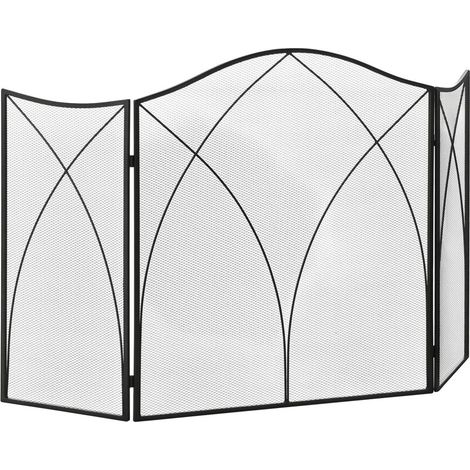 Pare-Étincelles de Cheminée 3 Volets Pliables Écran Pare-Feu Métal Noir Protection Foyer Ouvert 108 x 24 x 76 cm (1/5)