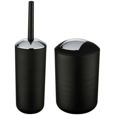 Poubelle Salle de Bain 6L et Brosse WC, Accessoire Salle de Bain Brasil Noir