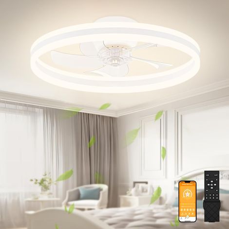 Ventilateur de plafond avec éclairage et télécommande, 6 niveaux de vent et intensité variable, plafonnier moderne avec ventilateur (blanc, 50 cm) (1/5)