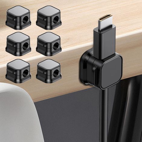 Lot de 6 supports de câble pour bureau et mur Support de câble de charge et organisateur de cordon de données pour la gestion des câbles à domicile et au bureau (Noir) (1/5)