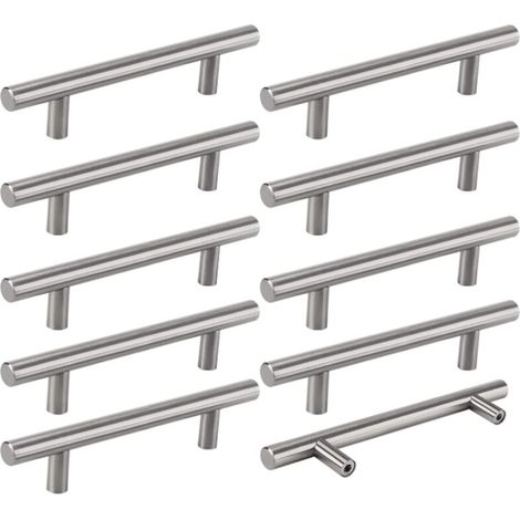 XEPHO 10 × Poignées de Meuble Cuisine - Poignet de Porte en Acier Inoxydable, Distance de Trou de 128mm, Couleur Argent(avec vis) (1/5)