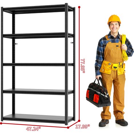 Étagère robuste de 198 cm de haut avec 5 tablettes – Rayonnage métallique, capacité de charge de 650 kg, étagère industrielle réglable en hauteur pour garage, sous-sol et atelier, noir, 198 cm H × 120 (1/5)