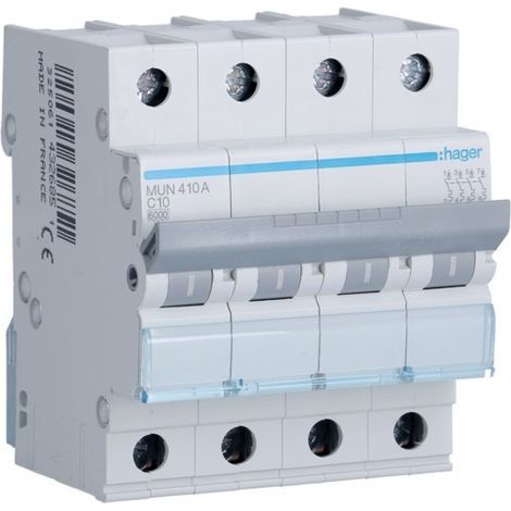 HAGER MUN410A  Disjoncteur 4P 10A courbe-C 6kA